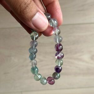 Rainbow Fluorite Baroque Beaded Stretch Braclet, 6”- 6.5”